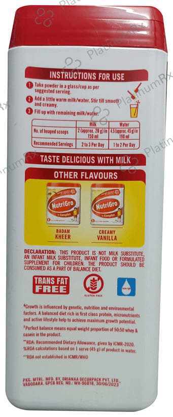 Nutrigro By Complan Protein 2 to 6 Years Delicious Chocolate Flavour Powder 400gm