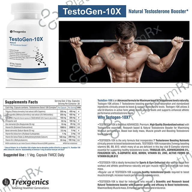 Trexgenics TestoGen 10X - Natural Testosterone Booster Veg Capsule for Men