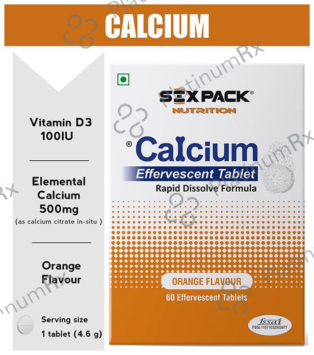 Sixpack Nutrition Calcium Orange Flavour Effervescent Tablet 60s