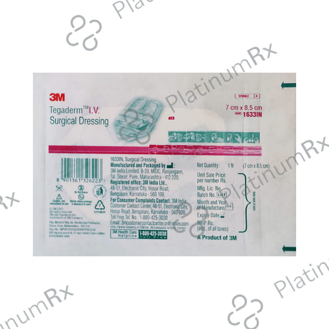 3M Tegaderm 1633 Adult Peripheral I.V. High Secural Dressing 1 Film (8.5cm x 7cm)