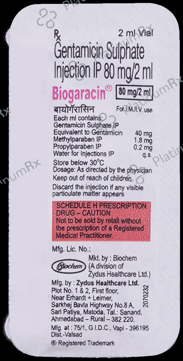 Biogaracin 80mg Injection 2ml