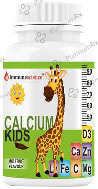 Immunescience Kids Calcium with Vitamin D3 + C, Zinc & Magnesium - Flavour Mix Fruit Chewable Tablet