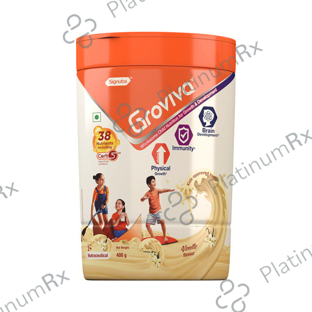 Groviva Child Nutrition for Physical Growth, Brain Development & Immunity Flavour Vanilla Powder 400gm