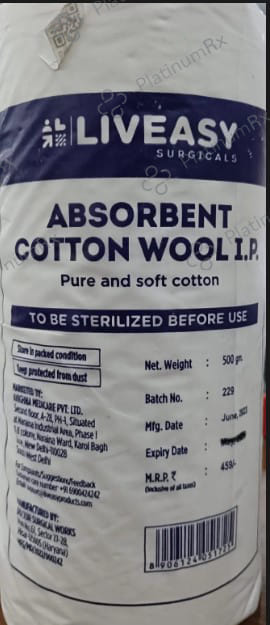 Liveasy Absorbent Cotton Wool I.P 500gm