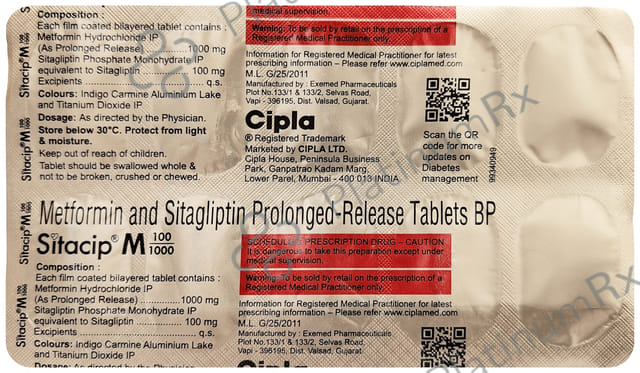 Sitacip M 100/1000mg Tablet PR 10s