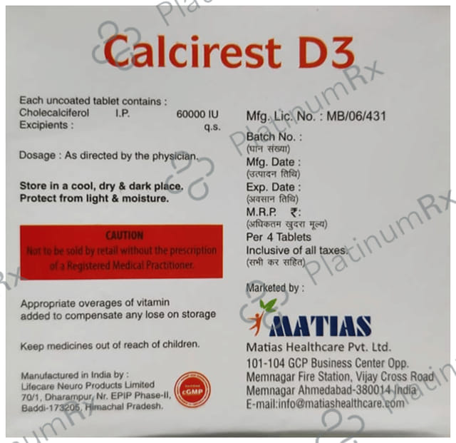 Calcirest D3 60000IU Tablet 4s