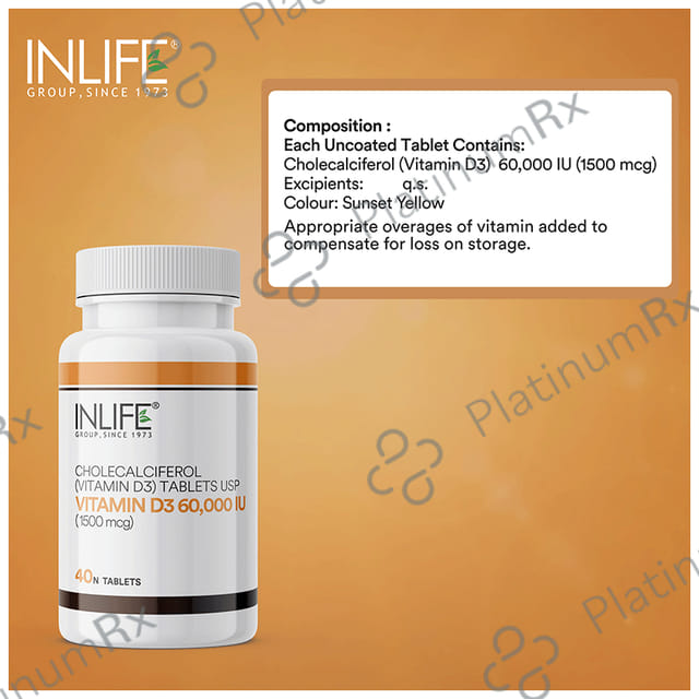 Inlife Vitamin D3 60000IU Cholecalciferol Chewable Tablet 40s
