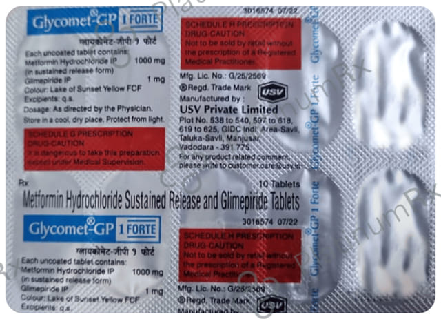 Glycomet GP 1/1000mg Forte Tablet SR 10s