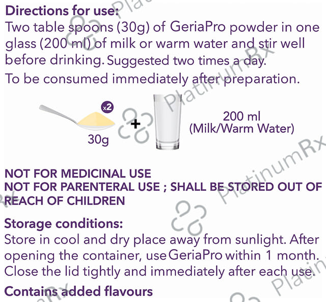 Evexia GeriaPro for Nutrition - No Added Sugar - Flavour Powder Vanilla 500 gm