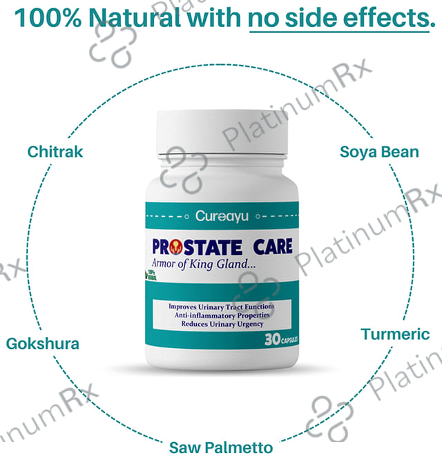 Cureayu Prostate Care Capsule- For Healthier Prostate Functions - Slows Down Aging Effects - Controls Frequency and Urgency of Urination