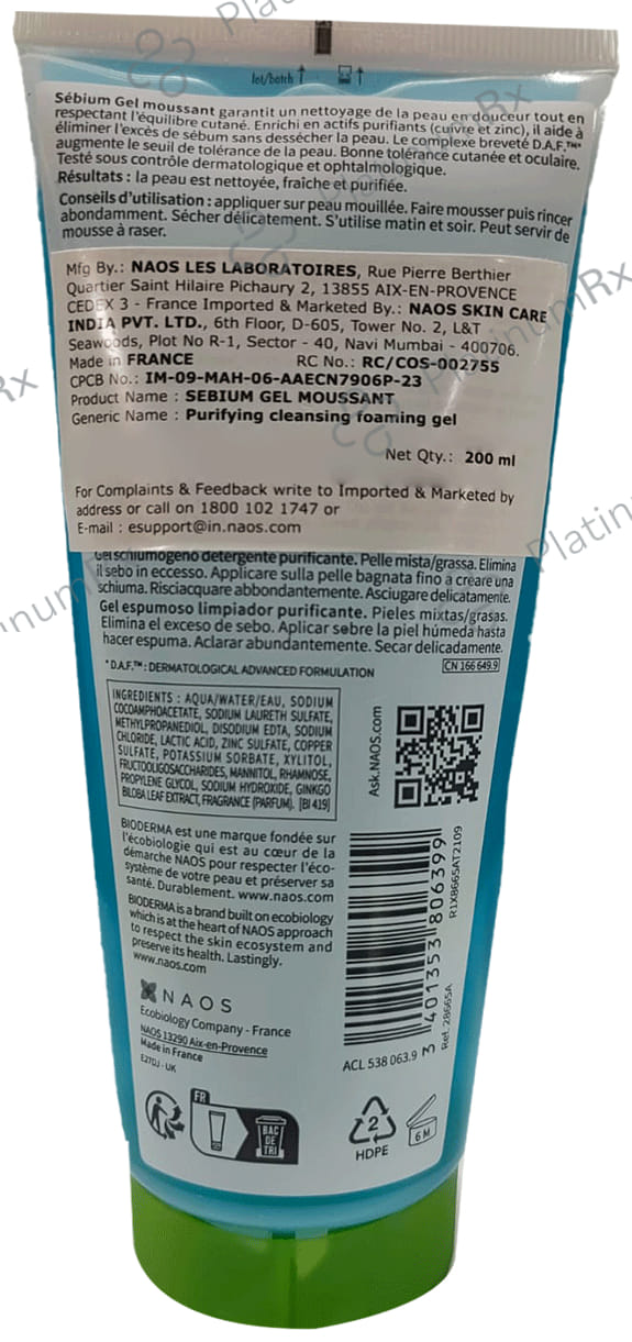 Bioderma Sebium Moussant Purifying Cleansing Foaming Gel 200ml