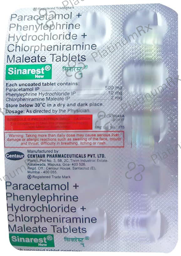 Sinarest New 2/500/10mg Tablet 15s