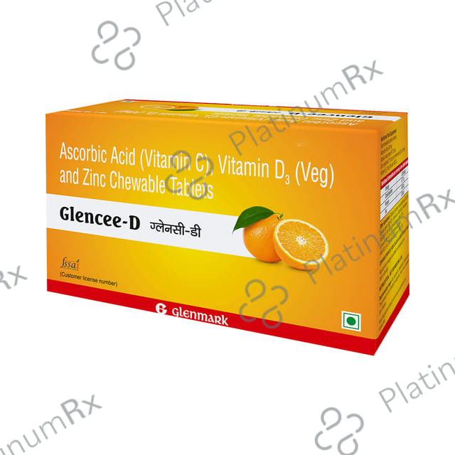 Glencee D Ascorbic Acid, Vitamin D3 60K and Zinc Chewable Tablet Orange 15s
