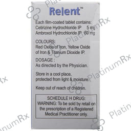 Relent 60/5mg Tablet 15s: View Uses, Side Effects, Price and Substitute ...
