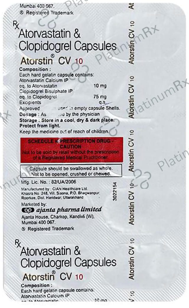 Atorstin CV 10/75mg Capsule 10s