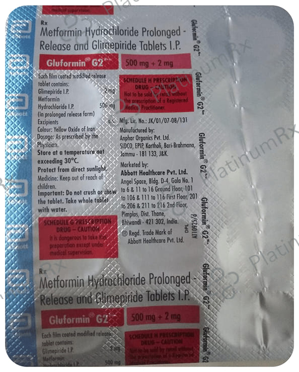 New Gluformin G 2/500mg Tablet PR 15s