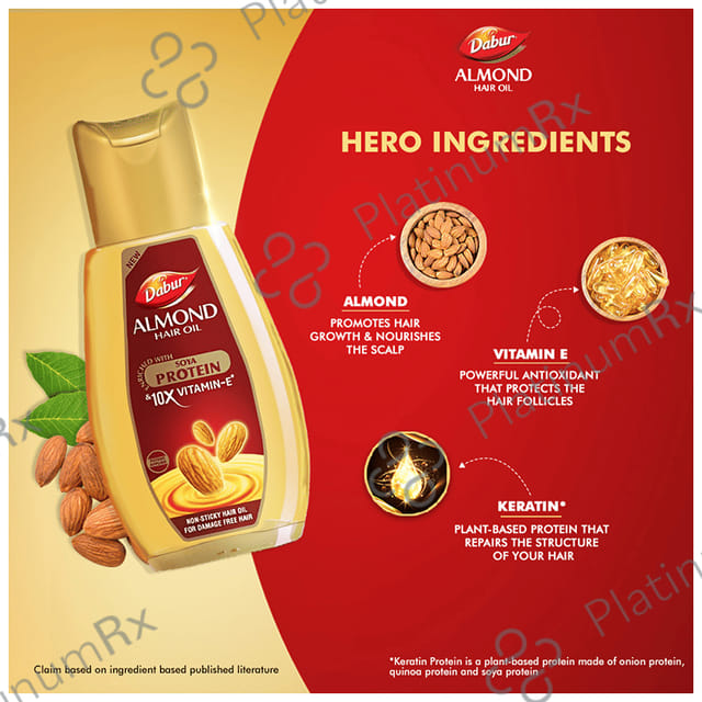Dabur Almond Hair Oil with Soya Protein & Vitamin E - For Damage Free Hair 290 ml