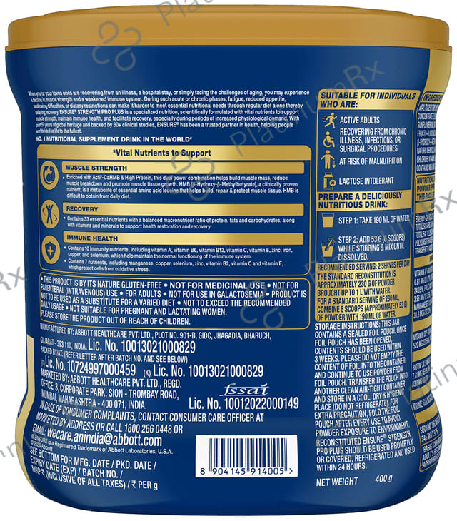 Ensure Plus Health Drink Vanilla Flavour Powder 400gm