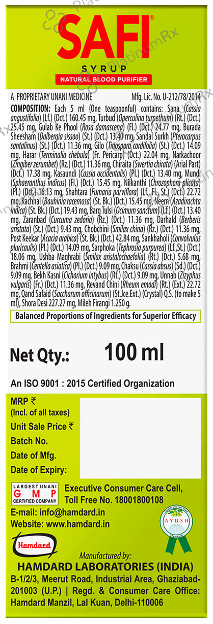 Hamdard Safi Natural Blood Purifier Syrup 100ml