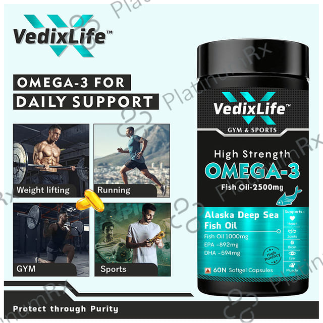 VedixLife High Strength Omega 3 Fish Oil 2500mg Softgel Capsule