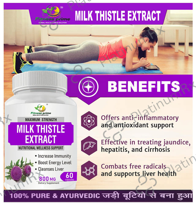 Fitness Prime Maximum Strength Milk Thistle Extract Nutritional Wellness Support 800mg Capsule