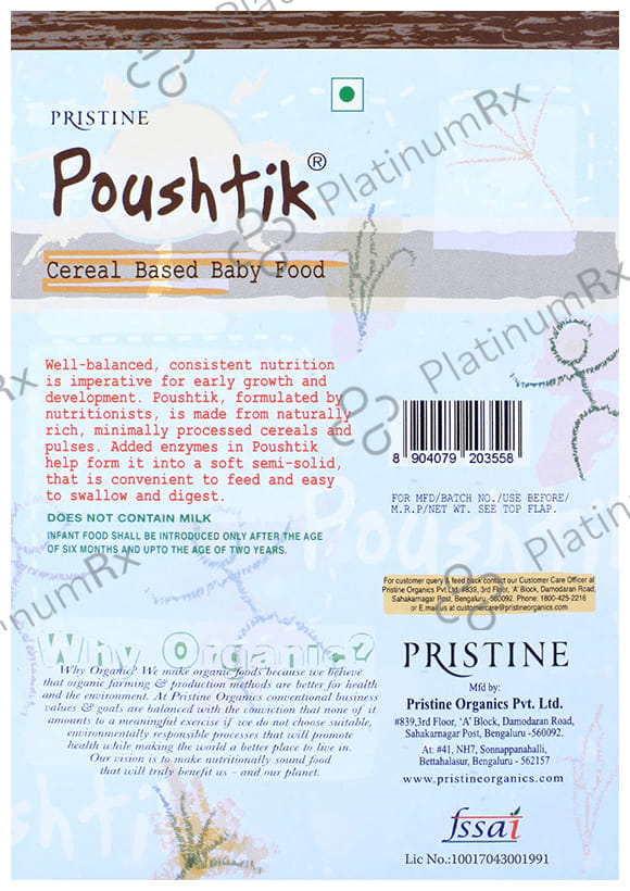 Pristine Poushtik Cereal Based Baby Food with 15% Protein (6 24 Months) 300gm