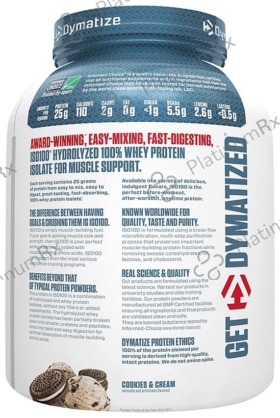 Dymatize Nutrition ISO 100 Hydrolyzed 100% Whey Protein Isloate Powder Cookies & Cream 5 lb