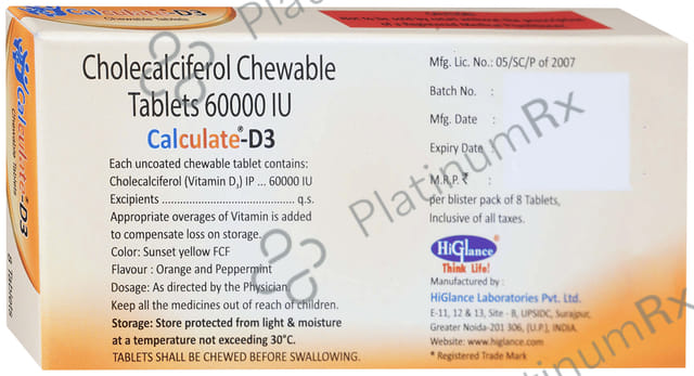 Calculate D3 Chewable Tablet Orange & Mint Sugar Free Flavour 8s