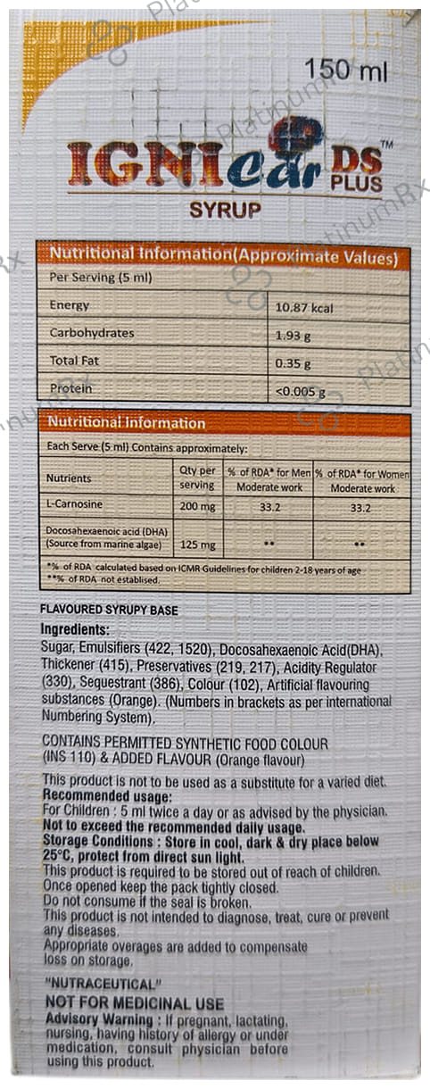 Ignicar DS Plus Orange Flavour Syrup 150ml