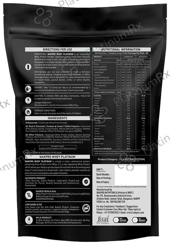 Nakpro Nutrition Whey Platinum Protein Isolate for Muscle Recovery - Flavour Strawberry