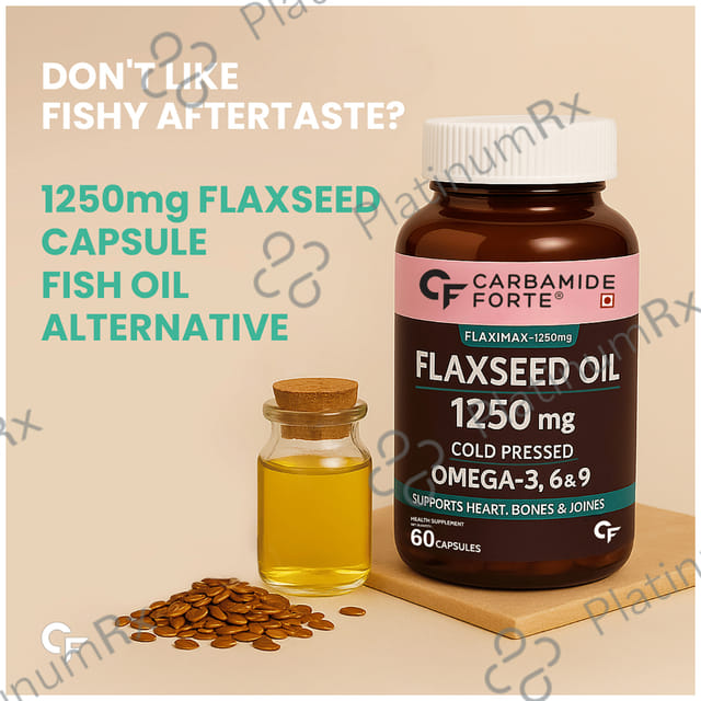 Carbamide Forte Cold Pressed Flaxseed Oil with 1250mg Omega 3-6-9 - Softgel Capsule for Heart, Bones & Joints Health