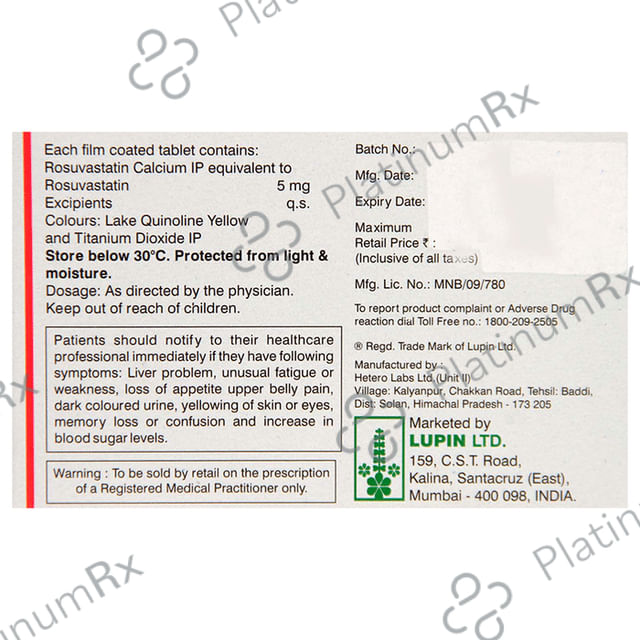 Novastat 5mg Tablet 15s