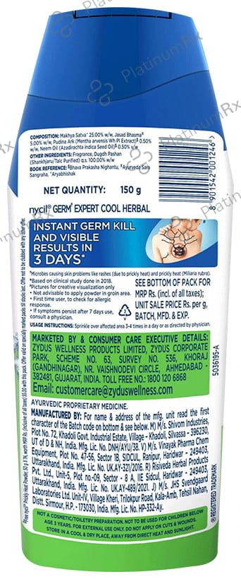 Nycil Cool Herbal Prickly Heat Powder 150gm