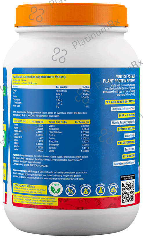 Fast&Up Plant Protein with Added Nitrate Rich Digestive EnzymeBeetroot Powder Strawberry Splash 1320 gm
