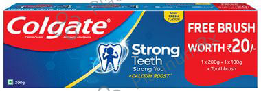 Colgate Strong Teeth Anticavity Toothpaste (1 Tube of 200gm & 1 Tube of 100gm) with Toothbrush Free