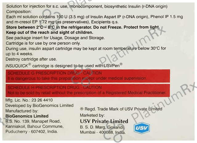 InsuQuick (100 IU/ml) (1*3ml Cartridge / Injection)