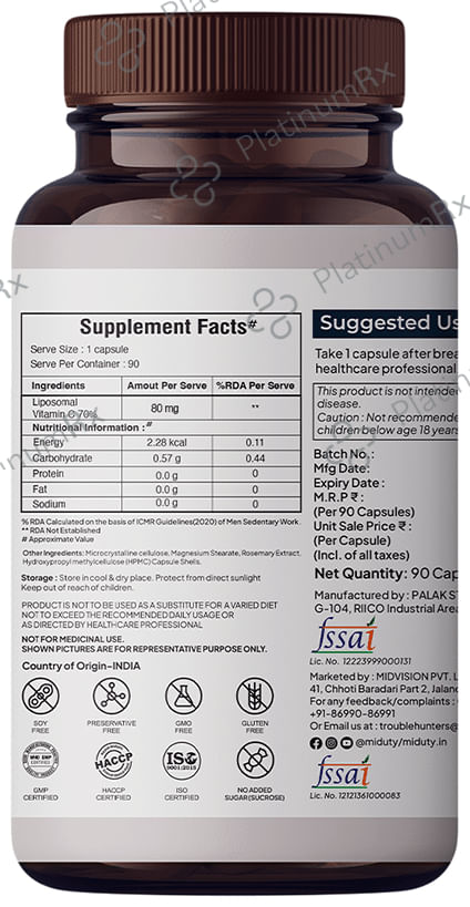 Miduty Patented Lipsomal Vitamin C Capsule