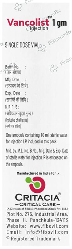 Vancolist 1gm Injection 1s
