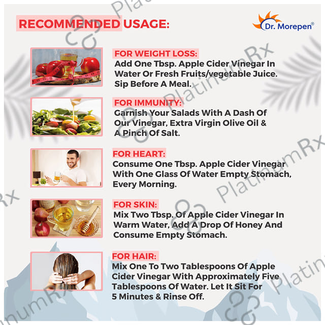 Dr. Morepen Apple Cider Vinegar ACV with 2X 'Mother' - For Weight Management & Digestion