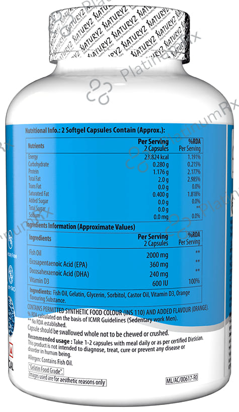 Naturyz Burpfree Nano Omega 3 Fish Oil with Vitamin D3 Softgel Capsule 60 capsules