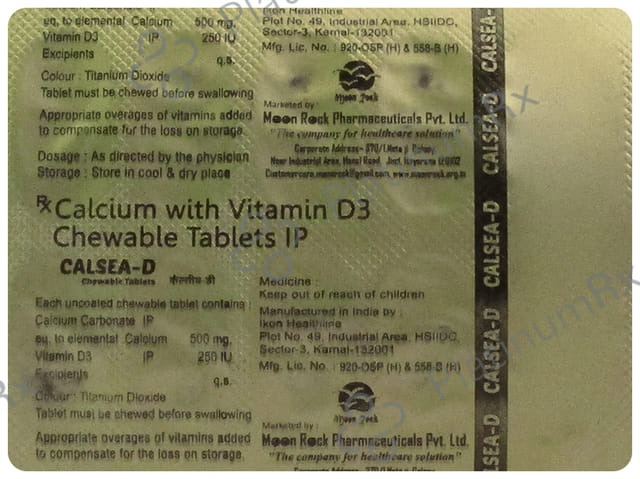 Calsea D 500mg/125IU Chewable Tablet 10s