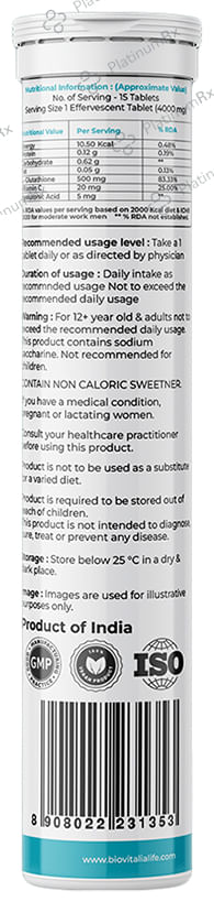 Biovitalia Organics Glutathione with Vitamin-C Effervescent Tablet Strawberry