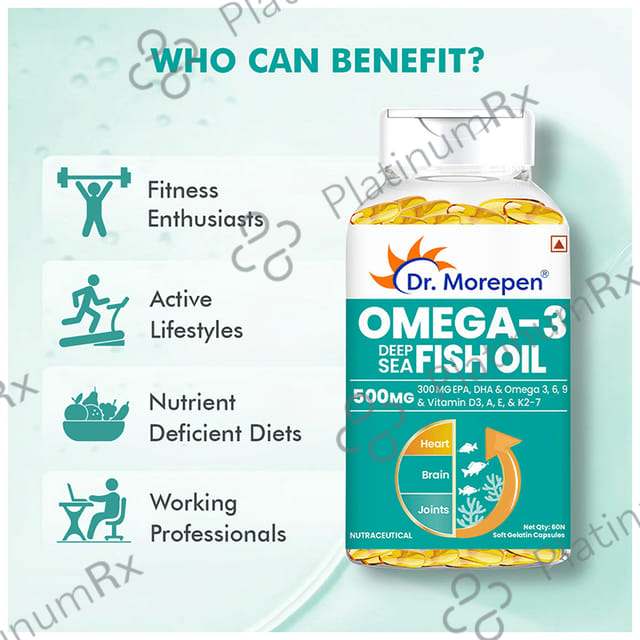 Dr. Morepen Omega 3 Deep Sea Fish Oil 500 mg with DHA & EPA for Heart, Brain & Joints