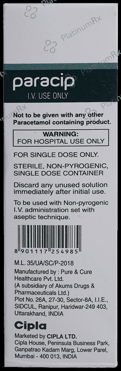 Paracip 1000mg Infusion 100ml