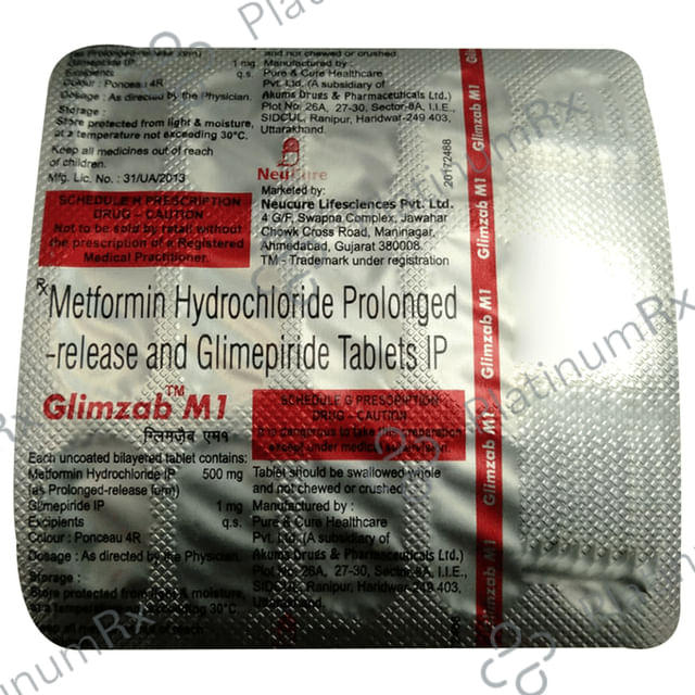 Glimzab M 1mg/500mg Tablet PR