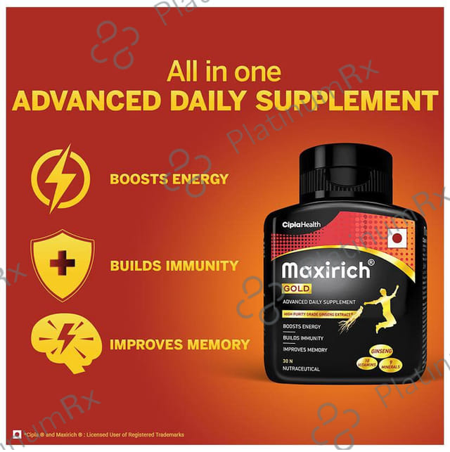 Maxirich Gold Daily Supplement With Ginseng Extract Multivitamin For Energy, Immunity & Memory Capsule 30s