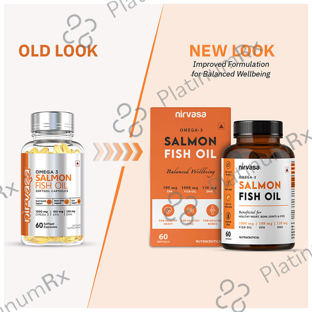 Nirvasa Omega-3 Salmon Fish Oil Softgel (60 Each) 1 Bottle