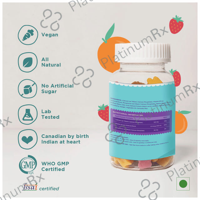 Kiddoze Calcium + Vitamin D3 Gummies Strawberry & Orange Flavour 60s