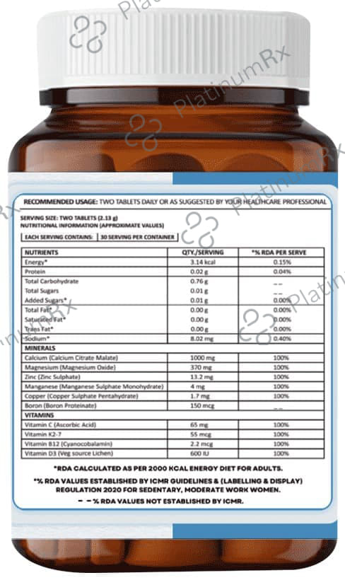 Think You Her Full Calcium Tablet For Women with Calcium & D3, Magnesium, Zinc, B12, & K2-7 (60 Each) 1 Bottle