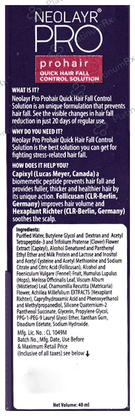 Neolayr Pro Prohair Quick Hair Fall Control Solution